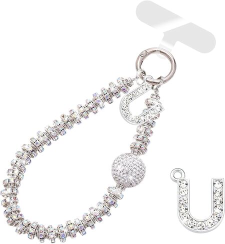 Letter Diamond Phone Charm With Phone Tether Tab, Luxury Bling Diamond Glitter Wrist Strap, Hanging Accessory Anti-loss Phone Lanyard Gifts for Women Girls-B in Kuwait