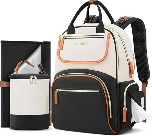 ETRONIK Diaper Bag Backpack, Baby Backpack with Separate Insulated Bag and Changing Pad, Waterproof Mommy Backpacks for Girl Boy with Stroller Straps, Stylish Travel Essentials Bag for Mom Dad-32L in Saudi Arabia