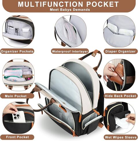 ETRONIK Diaper Bag Backpack, Baby Backpack with Separate Insulated Bag and Changing Pad, Waterproof Mommy Backpacks for Girl Boy with Stroller Straps, Stylish Travel Essentials Bag for Mom Dad-32L in Saudi Arabia