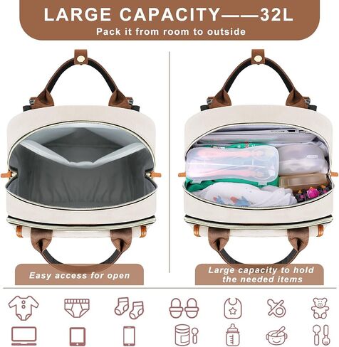 ETRONIK Diaper Bag Backpack, Baby Backpack with Separate Insulated Bag and Changing Pad, Waterproof Mommy Backpacks for Girl Boy with Stroller Straps, Stylish Travel Essentials Bag for Mom Dad-32L in Saudi Arabia