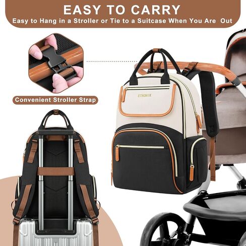 ETRONIK Diaper Bag Backpack, Baby Backpack with Separate Insulated Bag and Changing Pad, Waterproof Mommy Backpacks for Girl Boy with Stroller Straps, Stylish Travel Essentials Bag for Mom Dad-32L in Saudi Arabia