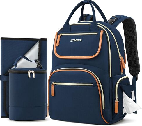 ETRONIK Diaper Bag Backpack, Baby Backpack with Separate Insulated Bag and Changing Pad, Waterproof Mommy Backpacks for Girl Boy with Stroller Straps, Stylish Travel Essentials Bag for Mom Dad-32L in Saudi Arabia
