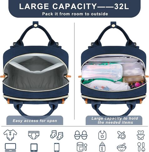 ETRONIK Diaper Bag Backpack, Baby Backpack with Separate Insulated Bag and Changing Pad, Waterproof Mommy Backpacks for Girl Boy with Stroller Straps, Stylish Travel Essentials Bag for Mom Dad-32L in Saudi Arabia