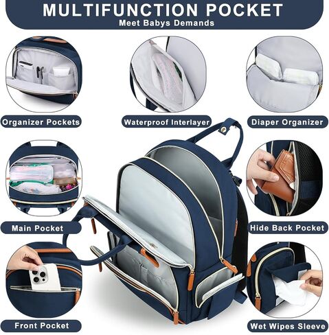 ETRONIK Diaper Bag Backpack, Baby Backpack with Separate Insulated Bag and Changing Pad, Waterproof Mommy Backpacks for Girl Boy with Stroller Straps, Stylish Travel Essentials Bag for Mom Dad-32L in Saudi Arabia