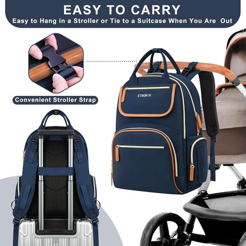 ETRONIK Diaper Bag Backpack, Baby Backpack with Separate Insulated Bag and Changing Pad, Waterproof Mommy Backpacks for Girl Boy with Stroller Straps, Stylish Travel Essentials Bag for Mom Dad-32L in Saudi Arabia