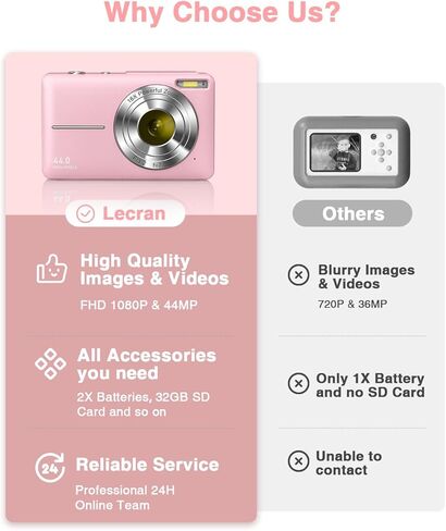 كاميرا رقمية للأطفال FHD 1080P مع بطاقة سعة 32 جيجابايت، بطاريتان، حبل قصير، تكبير 16X مضاد للاهتزاز، كاميرات صغيرة محمولة بدقة 44 ميجابكسل هدية للأطفال الطلاب والمراهقين والبنات (أخضر فاتح) in Kuwait