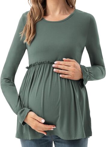Maternity Shirt Long Sleeve Round Neck Casual Pregnancy Clothes in Saudi Arabia