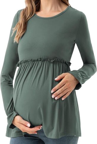 Maternity Shirt Long Sleeve Round Neck Casual Pregnancy Clothes in Saudi Arabia