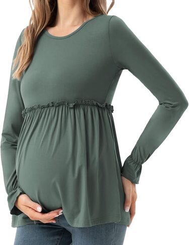 Maternity Shirt Long Sleeve Round Neck Casual Pregnancy Clothes in Saudi Arabia
