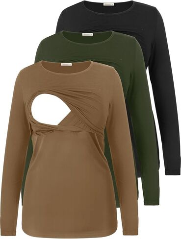 Women's Nursing Tops Long Sleeve Maternity Clothes Breastfeeding Shirts 3 Pack Pregnancy Clothes in Kuwait