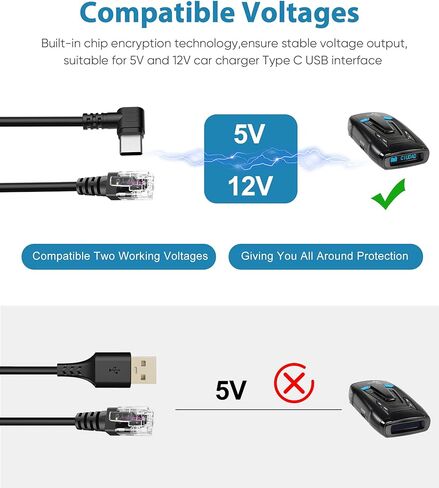 Radar Detector Cable with USB C to RJ11 Plug,Power Cable for Radar Detectors,USB 5V-12V Power Cable,for Escort Uniden Radenso XP Beltronics Cobra Whistler Radar Detector(RJ11-6.56FT) in Kuwait