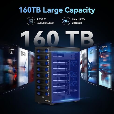حاوية محرك أقراص ثابتة ذات 8 فتحات مع مروحة تبريد لمحرك أقراص SATA HDD/SSD مقاس 2.5/3.5 بوصة مع كابل USB A/C 3.0، حاوية محرك أقراص ثابتة 3.5 تدعم سعة 160 تيرابايت، DAS (بدون RAID/NAS) in Kuwait