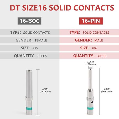 Newdeli 50 زوجًا من مجموعة موصلات الدبوس الألماني مقاس 16 وصلات صلبة من موصل سلسلة DT، جهات اتصال مشتركة للسيارات، وصلات دبوس ومقبس مطلية بالنيكل، حجم سلك 14-20AWG in Kuwait