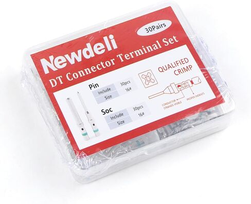 Newdeli 50 زوجًا من مجموعة موصلات الدبوس الألماني مقاس 16 وصلات صلبة من موصل سلسلة DT، جهات اتصال مشتركة للسيارات، وصلات دبوس ومقبس مطلية بالنيكل، حجم سلك 14-20AWG in Kuwait