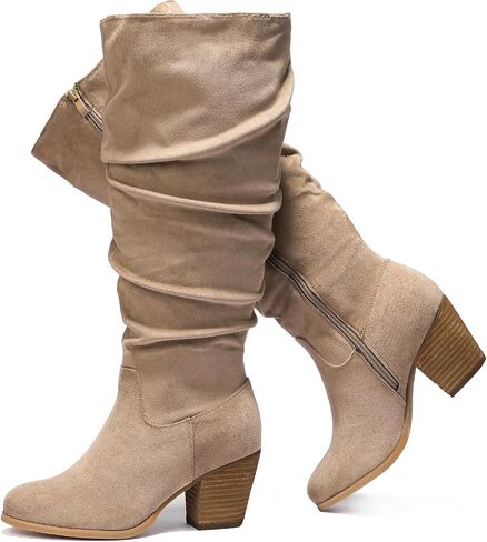 Luoika Women's Extra Wide Calf Slouchy Knee High Boots, Wide Width Knee-High Boots Low Stacked Heel Side Zipper Winter Fall Tall Boots. in Saudi Arabia