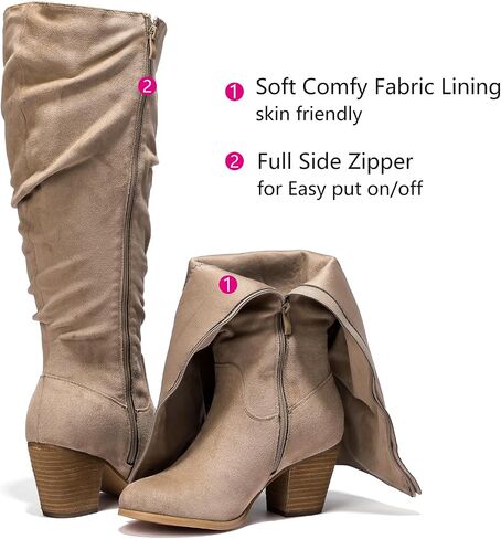 Luoika Women's Extra Wide Calf Slouchy Knee High Boots, Wide Width Knee-High Boots Low Stacked Heel Side Zipper Winter Fall Tall Boots. in Saudi Arabia