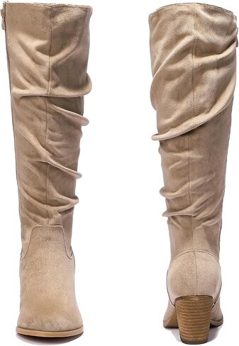 Luoika Women's Extra Wide Calf Slouchy Knee High Boots, Wide Width Knee-High Boots Low Stacked Heel Side Zipper Winter Fall Tall Boots. in Saudi Arabia