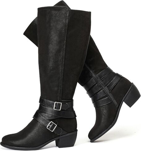 Luoika Women's Extra Wide Calf Slouchy Knee High Boots, Wide Width Knee-High Boots Low Stacked Heel Side Zipper Winter Fall Tall Boots. in Saudi Arabia