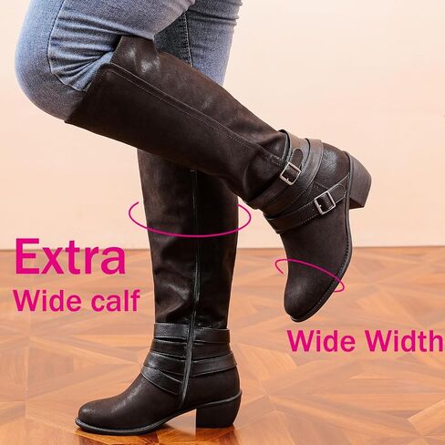 Luoika Women's Extra Wide Calf Slouchy Knee High Boots, Wide Width Knee-High Boots Low Stacked Heel Side Zipper Winter Fall Tall Boots. in Saudi Arabia