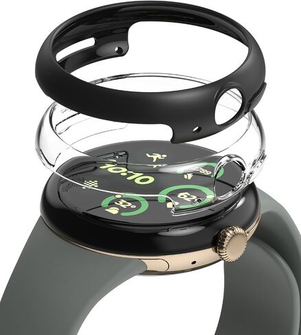Ringke Slim [Anti-Yellowing Material / 2 Pack] Compatible with Google Pixel Watch 3 Case (45mm) Sturdy Solid Transparent Cover + Extra Color for Women, Men - Clear + Matte Black in Saudi Arabia