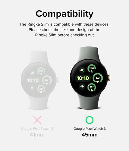Ringke Slim [Anti-Yellowing Material / 2 Pack] Compatible with Google Pixel Watch 3 Case (45mm) Sturdy Solid Transparent Cover + Extra Color for Women, Men - Clear + Matte Black in Saudi Arabia