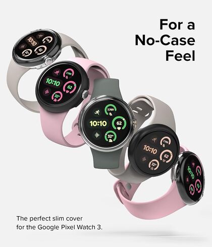 Ringke Slim [Anti-Yellowing Material / 2 Pack] Compatible with Google Pixel Watch 3 Case (45mm) Sturdy Solid Transparent Cover + Extra Color for Women, Men - Clear + Matte Black in Saudi Arabia