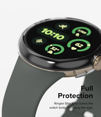 Ringke Slim [Anti-Yellowing Material / 2 Pack] Compatible with Google Pixel Watch 3 Case (45mm) Sturdy Solid Transparent Cover + Extra Color for Women, Men - Clear + Matte Black in Saudi Arabia