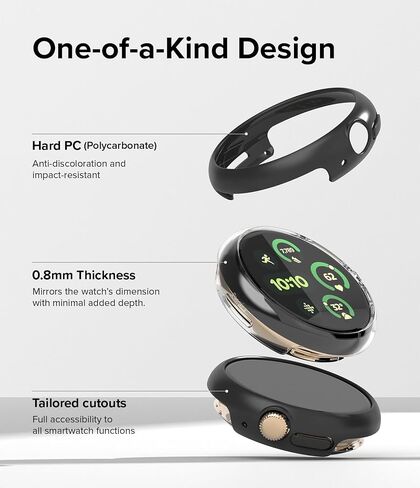 Ringke Slim [Anti-Yellowing Material / 2 Pack] Compatible with Google Pixel Watch 3 Case (45mm) Sturdy Solid Transparent Cover + Extra Color for Women, Men - Clear + Matte Black in Saudi Arabia
