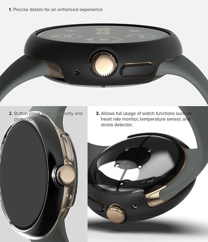 Ringke Slim [Anti-Yellowing Material / 2 Pack] Compatible with Google Pixel Watch 3 Case (45mm) Sturdy Solid Transparent Cover + Extra Color for Women, Men - Clear + Matte Black in Saudi Arabia