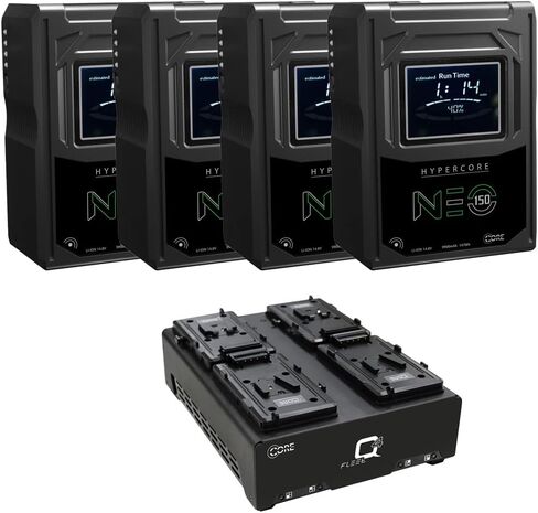بطارية ليثيوم أيون Core SWX Hypercore NEO 150 Mini 147Wh، حزمة V-Mount (4 عبوات) مع شاحن Core SWX Fleet Q V-Mount رباعي المواضع in Kuwait