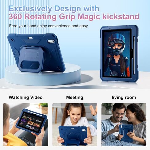 MARKILL Case for iPad Air 11 Inch Case 2024 (M2) with Pencil Slot/360 Rotating Grip Magic Stand,Keychain/Carrying Shoulder Strap,Full-Body Rugged Cover for iPad Air 6th Generation (Navy Blue) in Kuwait