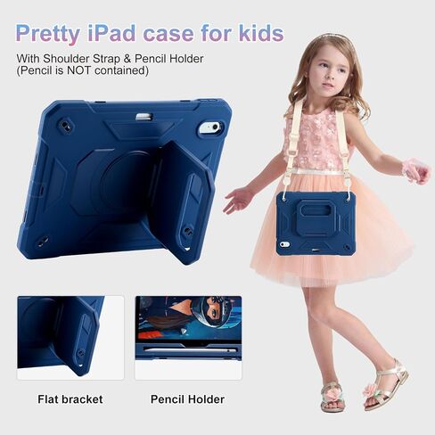MARKILL Case for iPad Air 11 Inch Case 2024 (M2) with Pencil Slot/360 Rotating Grip Magic Stand,Keychain/Carrying Shoulder Strap,Full-Body Rugged Cover for iPad Air 6th Generation (Navy Blue) in Kuwait