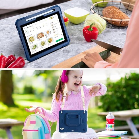 MARKILL Case for iPad Air 11 Inch Case 2024 (M2) with Pencil Slot/360 Rotating Grip Magic Stand,Keychain/Carrying Shoulder Strap,Full-Body Rugged Cover for iPad Air 6th Generation (Navy Blue) in Kuwait
