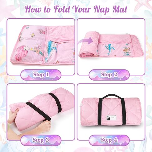 Toddler Nap Mat with Pillow and Blanket, 100% Cotton with Microfiber Fill, Portable Kids Sleeping Mats for Daycare, Preschool, 21" x 53", Lightweight and Soft Sleeping Bags in Saudi Arabia