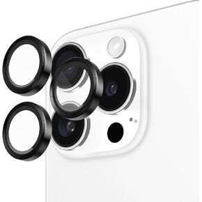 Pelican Camera Lens Protector w/Aluminum Rings for iPhone 16 Pro Max/iPhone 16 Pro - 9H Tempered Glass - Durable Anti-Scratch, Anti-Shatter, HD View w/Night Shoot, Case Friendly, Easy Install - Black