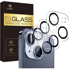 Camera Lens Protector for iPhone 15 / iPhone 14 6.1" ＆ iPhone 15 Plus/iPhone 14 Plus 6.7" ,9H Tempered Glass，Ultra HD, Scratch Resistance Easy to Install，Case Friendly，[Does not Affect Night Shots] 3-Pack