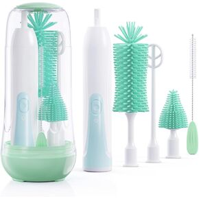 Festiva Electric Bottle Brush Cleaner - Baby Bottle Brush Set with Bottle Brush, Mixing Head, Nipple & Straw Brush, Baby Travel Essential, (Green)