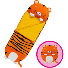 Happy Nappers Pillow & Sleepy Sack- Comfy, Cozy, Compact, Super Soft, Warm, All Season, Sleeping Bag with Pillow- Medium 54" x 20", Triceratops (Tiger, Medium- 54" x 20")