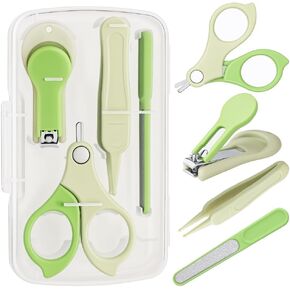 Baby Nail Clippers Kit,4-in-1Baby Nail Care Set and Pedicure Kit，Include；Baby Nail Clippers,Baby Nail Scissors, Baby Nail File,Tweezers, Be Suitable for Newborn, Infant, Toddle,Children Green