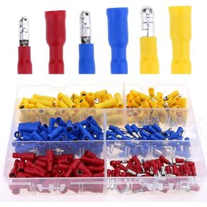 Glarks 300pcs 22-16 / 16-14 / 12-10 Gauge Insulated Quick Splice Female / Male Bullet Crimp Terminals Connectors Assortment Kit