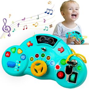 Majobee Toddler Montessori Toys Busy Board, LED Musical Light Switch Toys for 1-3 Year Old, Sensory Learning Activities for Kids 2-4, Preschool Educational Travel Toys for Boy Girl Birthday Gift Pink