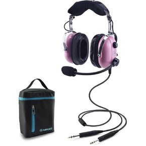 Aviation Headset for Pilots with Mono Sound and Passive Noise Cancellation, PNR Aviation Headset with Comfortable Earpads and Flexible Microphone, Aviation Headset with Carrying Case, Pink