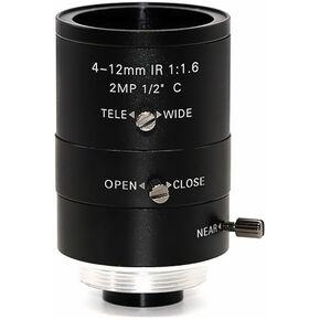 4-12mm Varifocal C-Mount Lens for Raspberry Pi HQ Camera, with C-CS Adapter, Industrial Telephoto Lens