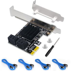 SATA Card, 4 Port SATA 3.0 Controller Expansion Card with 4 SATA Cable, 6Gbps PCIe SATA Card with Low Profile Bracket, Non-Raid, Boot as System Disk, Support 4 SATA 3.0 Devices
