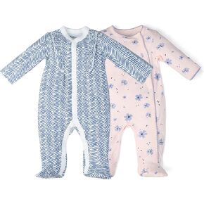 Baby Onesie 2 Piece Set, 100% Cotton Baby Girls' One-Piece Footies, Baby Jumpsuit, Newborn Baby Girl Clothes