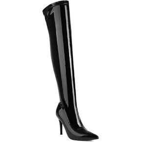 Feinlina Women's Black Over The Knee Boots Sexy Pointed Toe Patent Leather Thigh High Boots