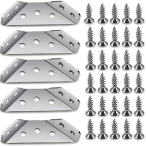 Universal Stainless Steel Furniture Corner Connector, Shelf Brackets 20PCS Silvery, for Furniture Corner Connectors, Wooden Furniture Triangle Stabilizer, Including 140 Screws.