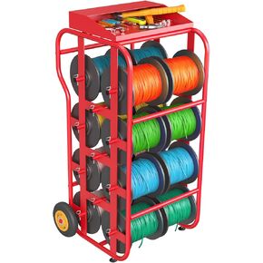 Huyear Wire Spool Rack,Wire Cart with Wheels,Multi-Spool Wire Rack Dispenser with 11 Rods,Wheel Wire Reel Cable Caddy with Movable Wiring Storage Box