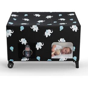 Blackout Cover for Crib - ZWARMY Crib Blackout Cover for Pack N Play,Breathable Baby Crib Canopy Cover for Travel Crib,Baby Netting Cover/Tent for Indoor & Outdoor (Elephant)