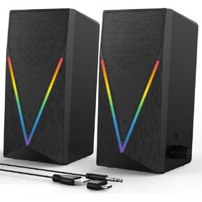 Computer Speakers, Desktop Speakers with 6 Colorful RGB Lights, Headphone Jack, Enhanced Bass and Volume Control, PC Speakers USB Powered & 3.5mm Aux Gaming Speakers for Laptop Monitor PC Tablet Phone